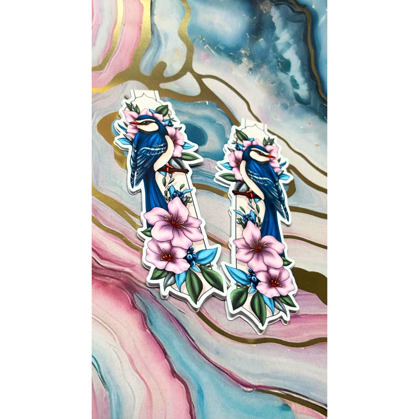 Blue Bird with Pink Flowers Magnetic Bookmark