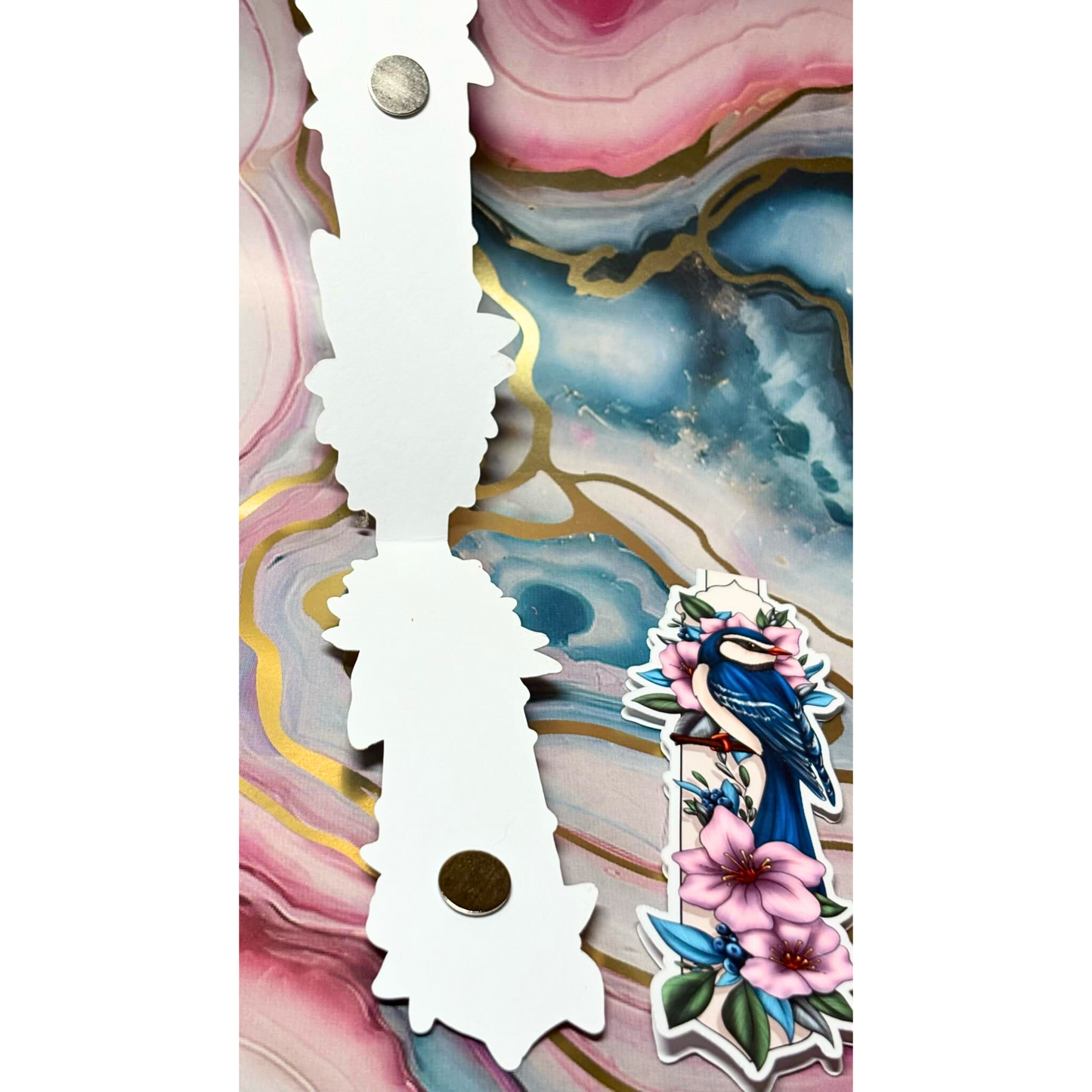 Blue Bird with Pink Flowers Magnetic Bookmark