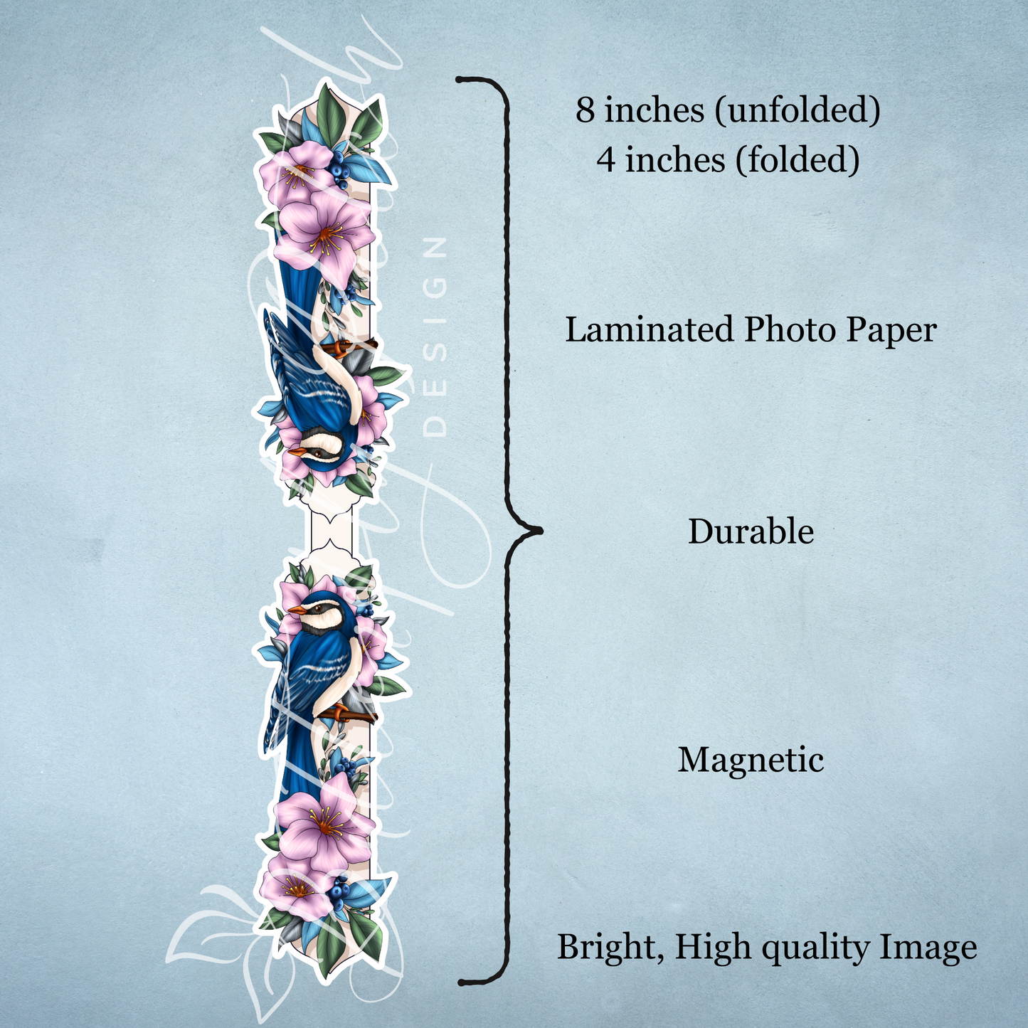 Blue Bird with Pink Flowers Magnetic Bookmark
