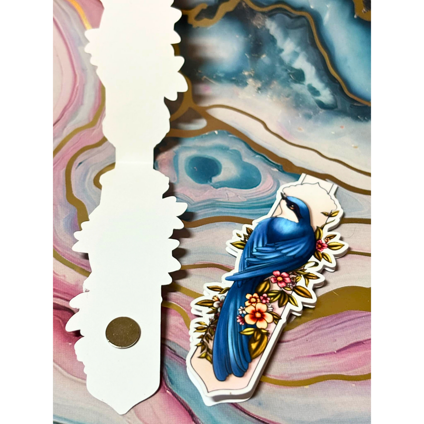 Blue Bird Among Flowers Magnetic Bookmark