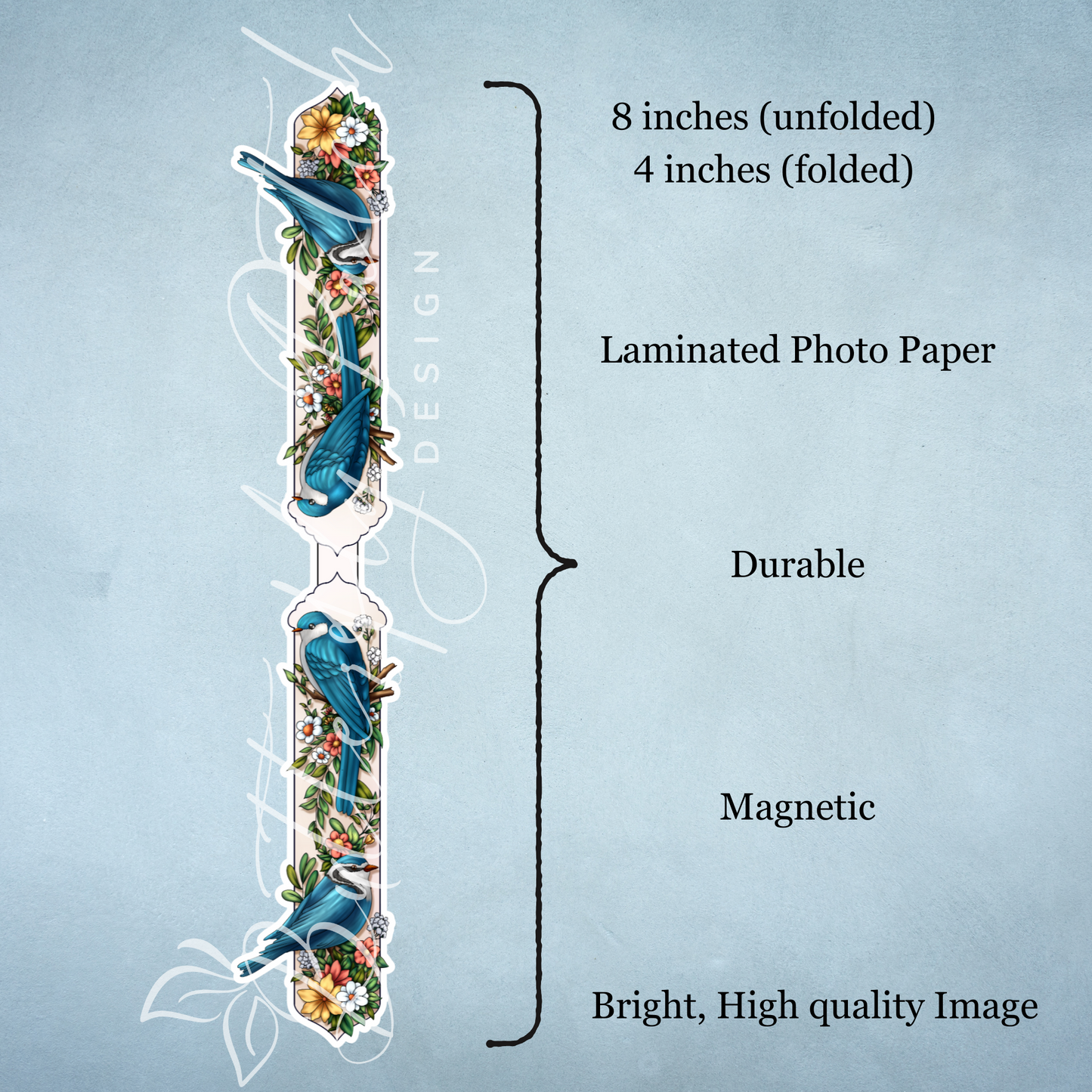 Blue Birds and Flowers Magnetic Bookmark