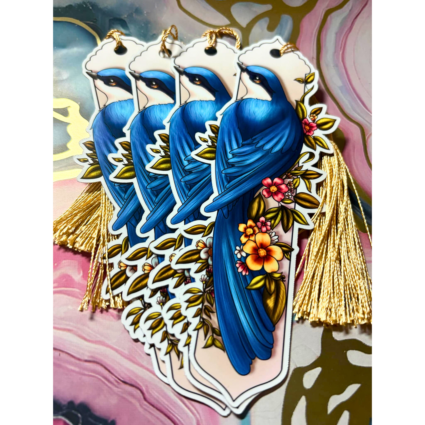 Blue Birds Among Flowers Bookmark