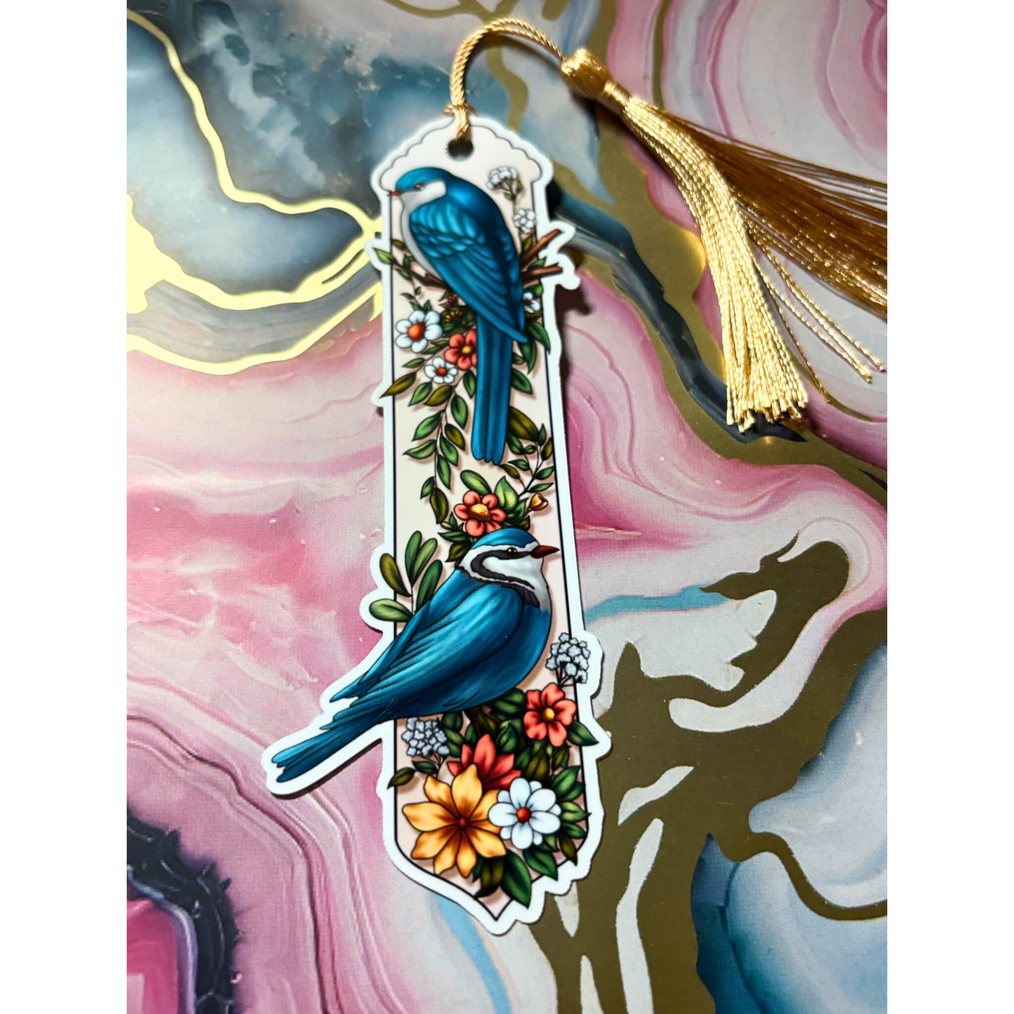 Blue Birds and Flowers Bookmark