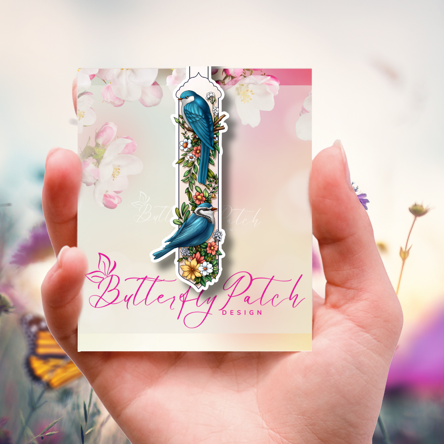 Blue Birds and Flowers Magnetic Bookmark