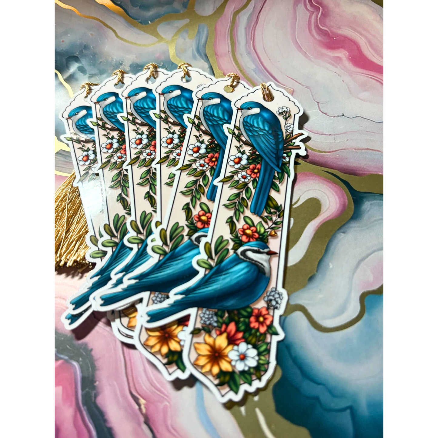 Blue Birds and Flowers Bookmark