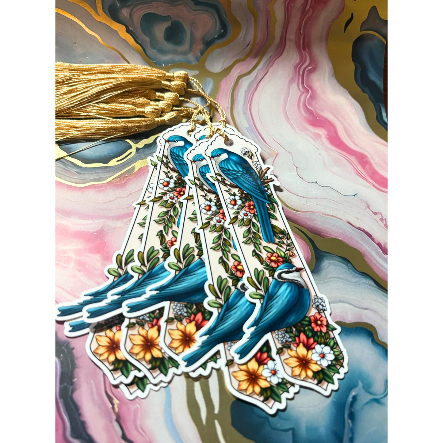 Blue Birds and Flowers Bookmark