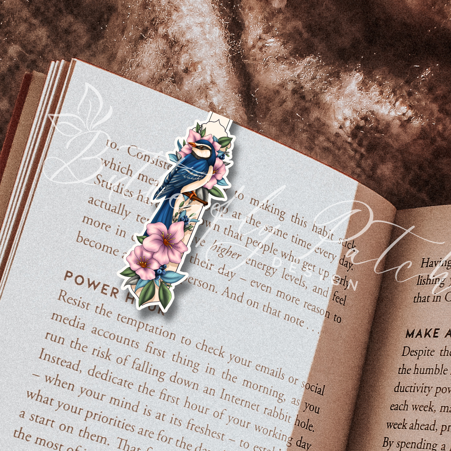 Blue Bird with Pink Flowers Magnetic Bookmark