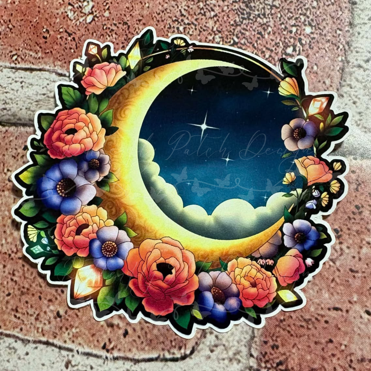 Moon and Roses Vinyl Sticker
