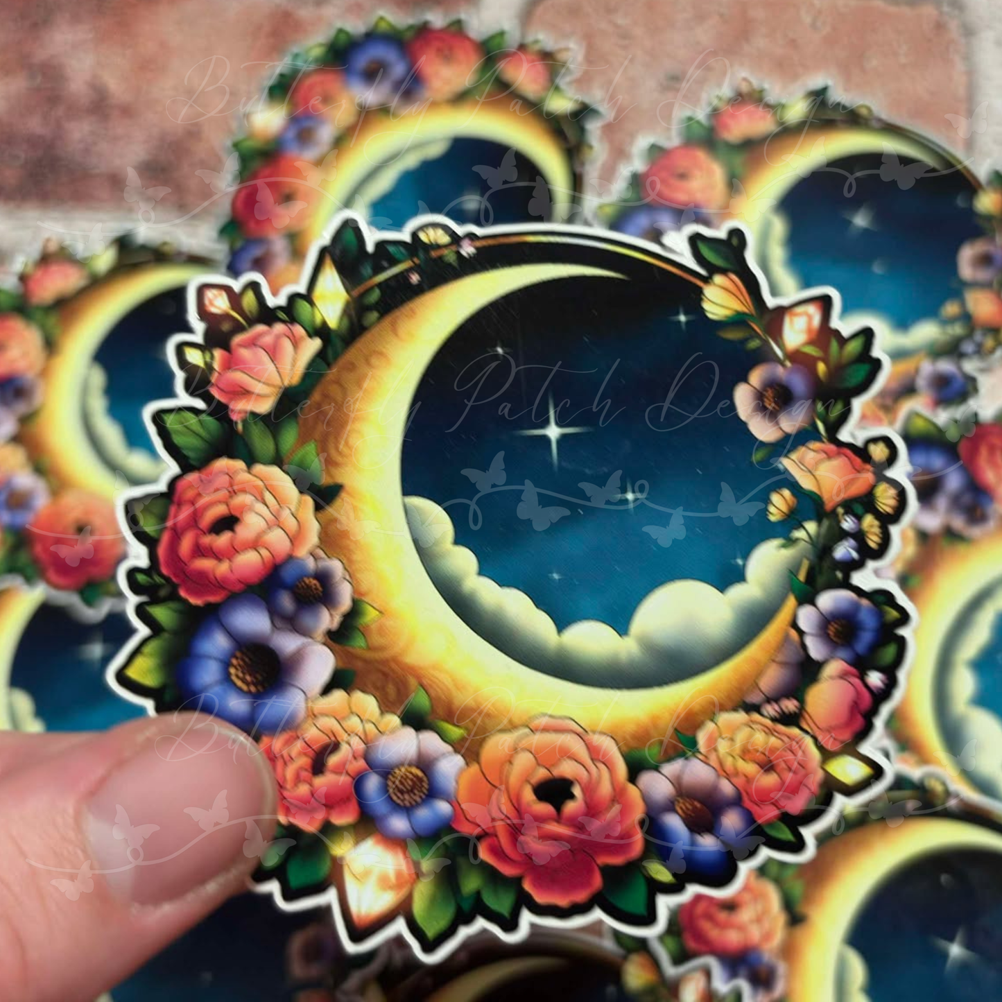 Moon and Roses Vinyl Sticker