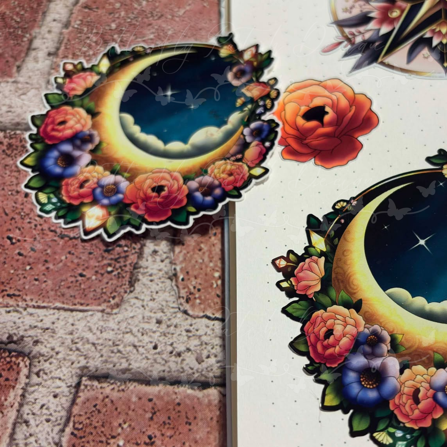 Moon and Roses Vinyl Sticker