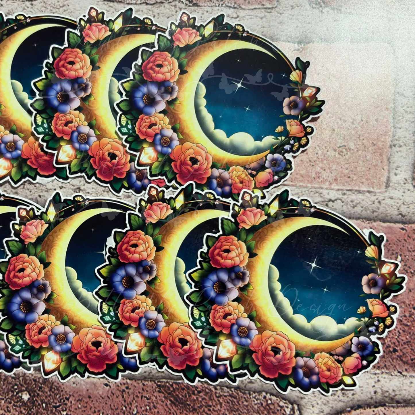 Moon and Roses Vinyl Sticker