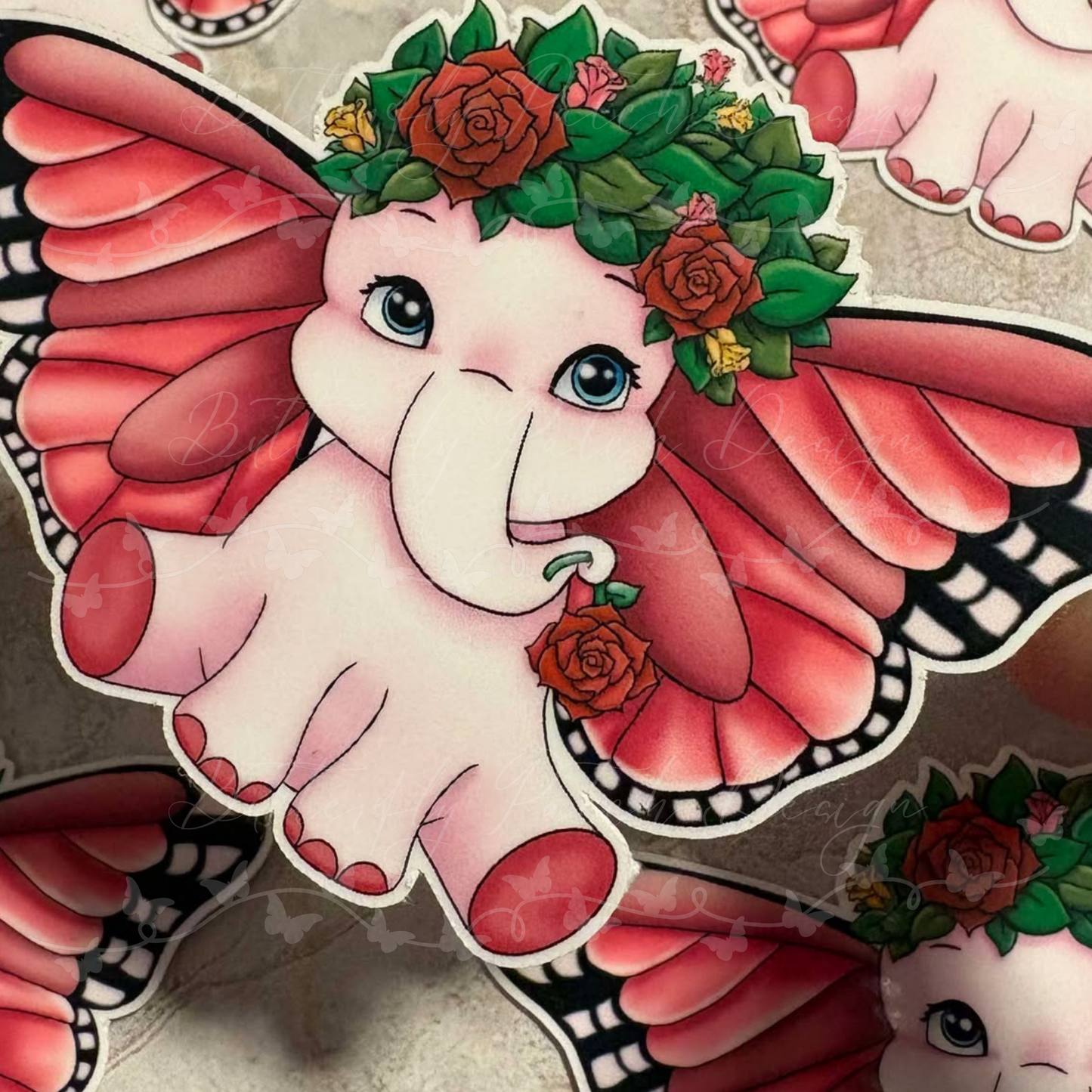 Butterfly Elephant Vinyl Sticker