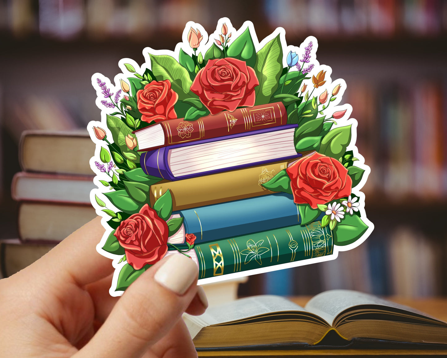 Books and Roses Vinyl Sticker
