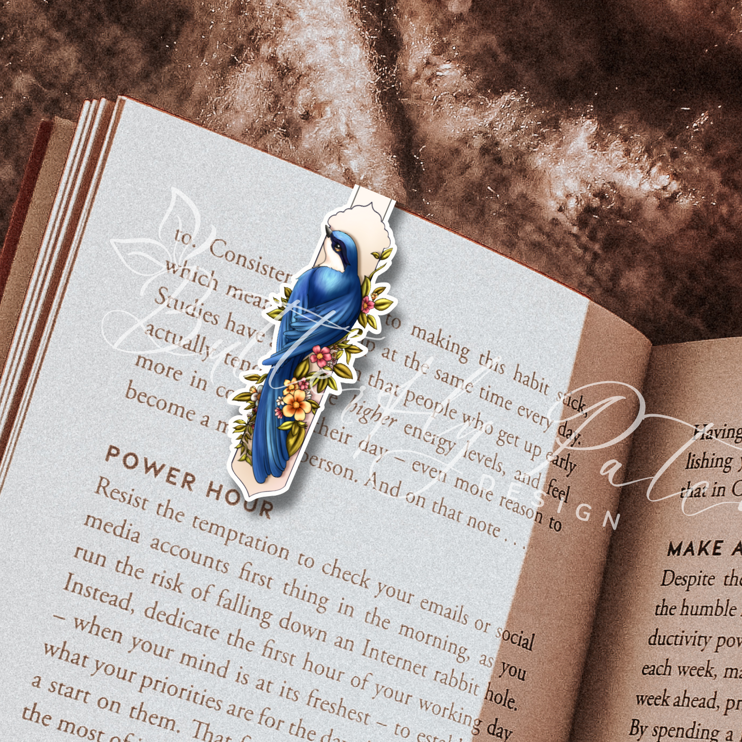 Blue Bird Among Flowers Magnetic Bookmark