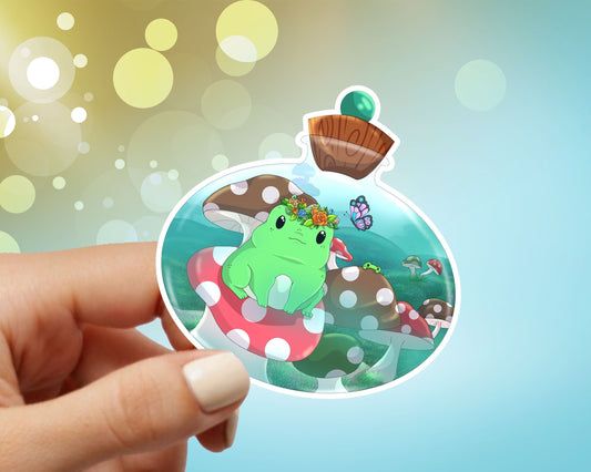 Frog in a Bottle Vinyl Sticker