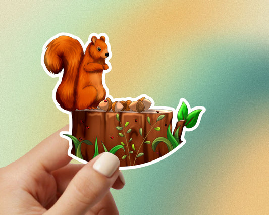 Squirrel on a Log Vinyl Sticker