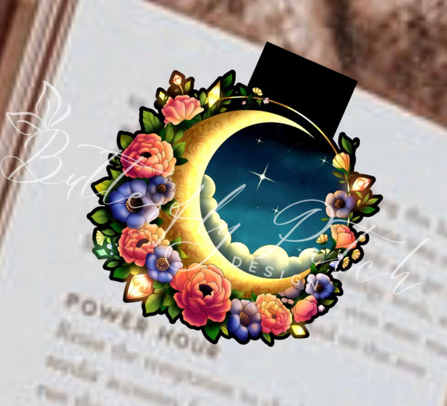 Moon and Roses Magnetic Bookmark