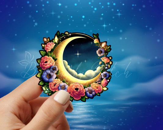 Moon and Roses Vinyl Sticker